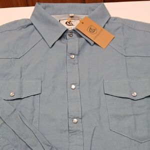 Casual Light Blue Snap-Front Button Down Shirt by